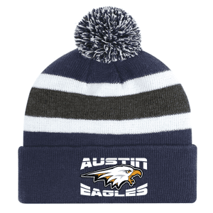 9S243M Acrylic Roll Pom Pom Toque - Navy/Charcoal/White
